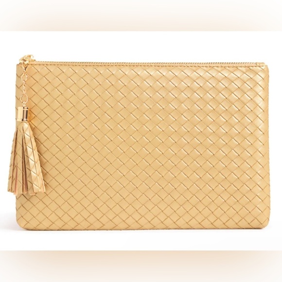 NWT Gold Virginia Wolf Mimi Woven Pouch - Picture 1 of 2